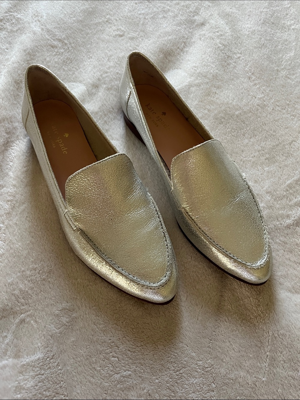 kate spade Metallic Silver Pointed-Toe Leather Loafers